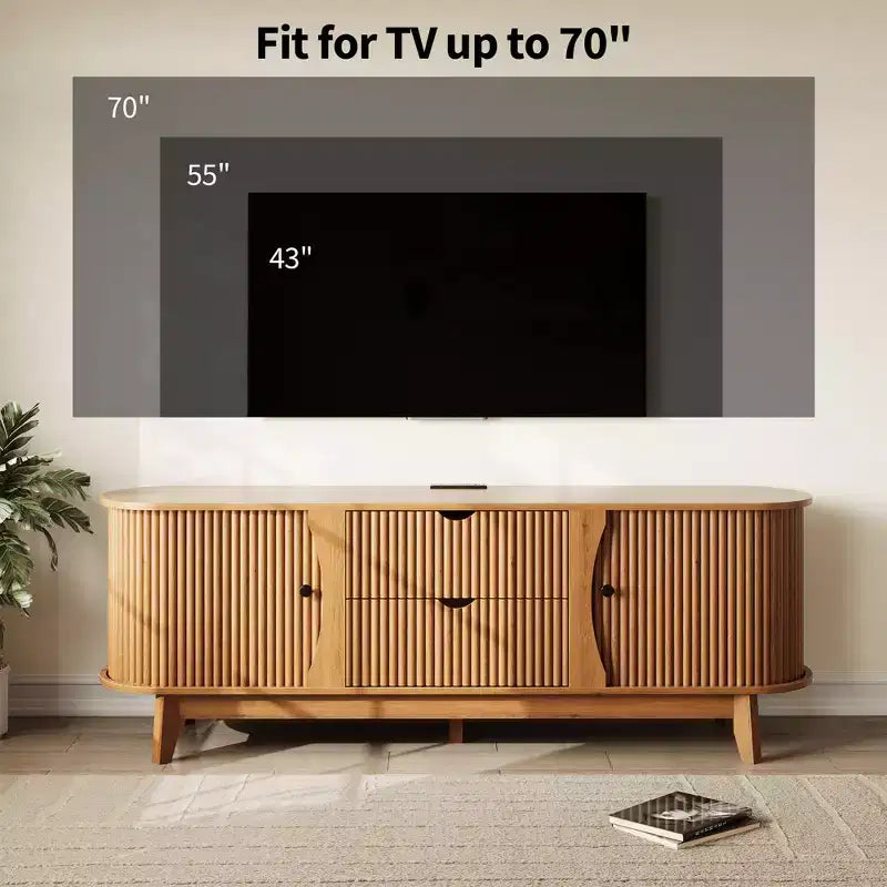 Meuble TV avec prises électriques, 2 tiroirs et 2 placards avec portes grillagées pour téléviseurs jusqu'à 70 pouces, console multimédia