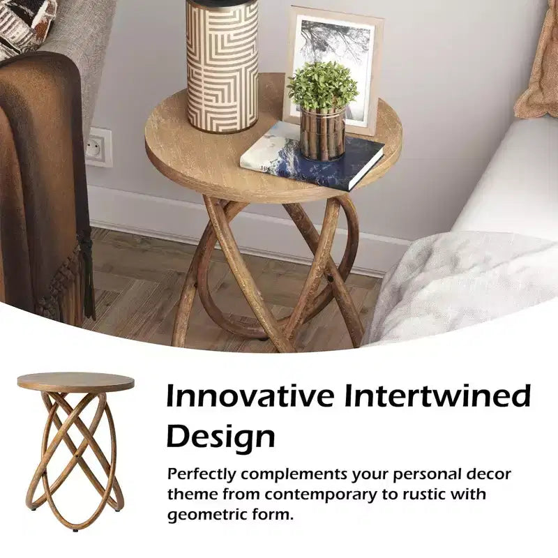 COZAYH Table d'appoint ronde avec piètement entrelacé pour salon, Noyer