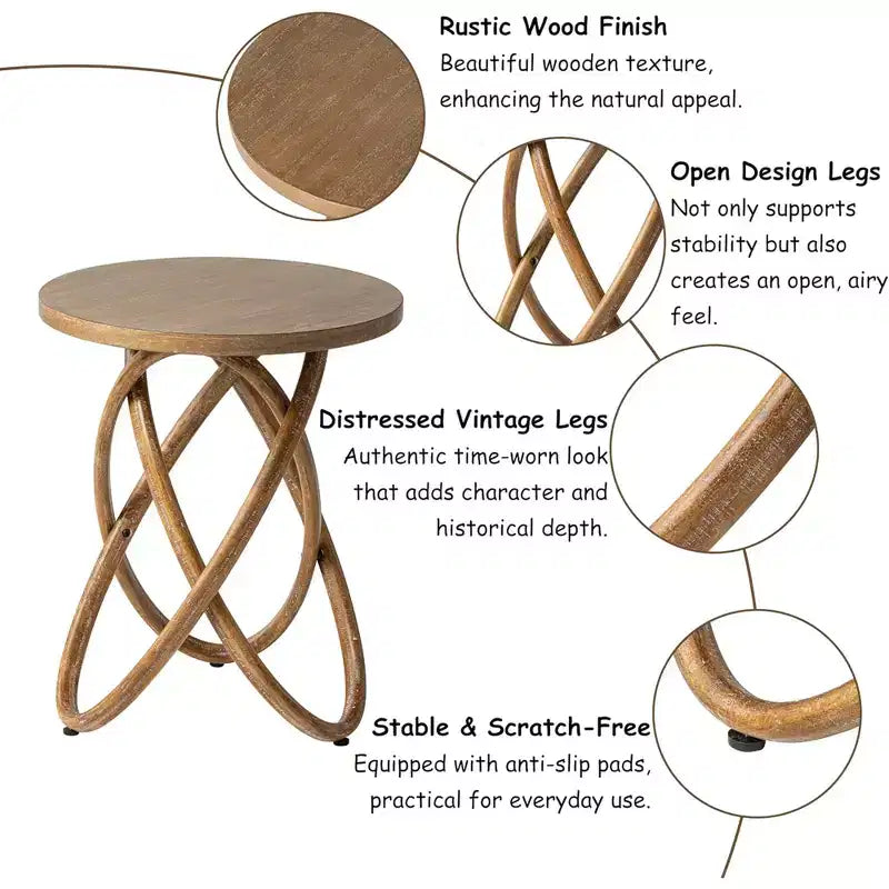 COZAYH Table d'appoint ronde avec piètement entrelacé pour salon, Noyer