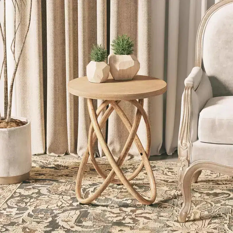 COZAYH Table d'appoint ronde avec piètement entrelacé pour salon, Noyer