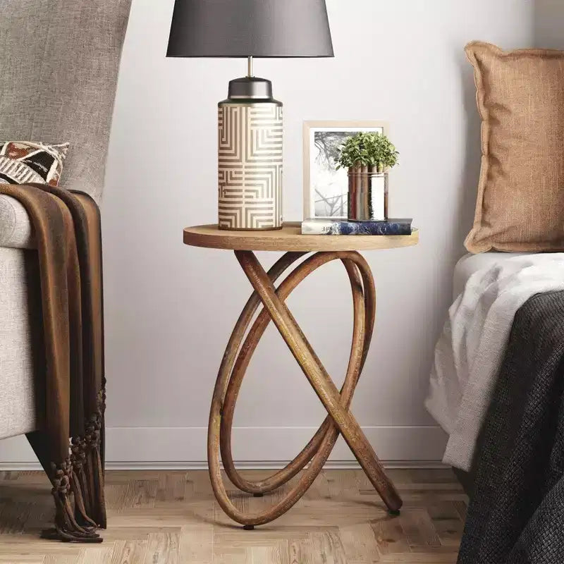 COZAYH Table d'appoint ronde avec piètement entrelacé pour salon, Noyer