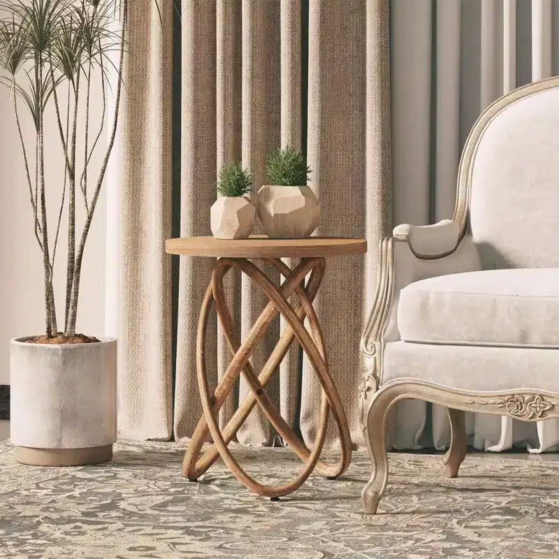 COZAYH Table d'appoint ronde avec piètement entrelacé pour salon, Noyer