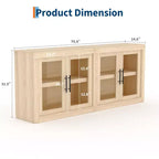 Buffet contemporain avec portes vitrées et plateau en bois épais, grand buffet de rangement pour salle à manger, cuisine et coin café