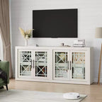 Buffet contemporain avec portes vitrées et plateau en bois épais, grand buffet de rangement pour salle à manger, cuisine et coin café