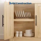 Buffet contemporain avec portes vitrées et plateau en bois épais, grand buffet de rangement pour salle à manger, cuisine et coin café