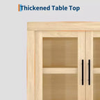 Buffet contemporain avec portes vitrées et plateau en bois épais, grand buffet de rangement pour salle à manger, cuisine et coin café