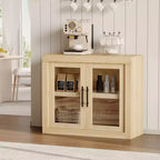 Buffet contemporain avec portes vitrées et plateau en bois épais, grand buffet de rangement pour salle à manger, cuisine et coin café