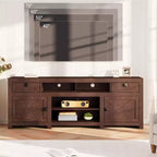Meuble TV de ferme en bois de 70,1 po pour téléviseurs de 70 po, meuble de divertissement avec tiroirs, étagères réglables et gestion des câbles pour salon et chambre à coucher