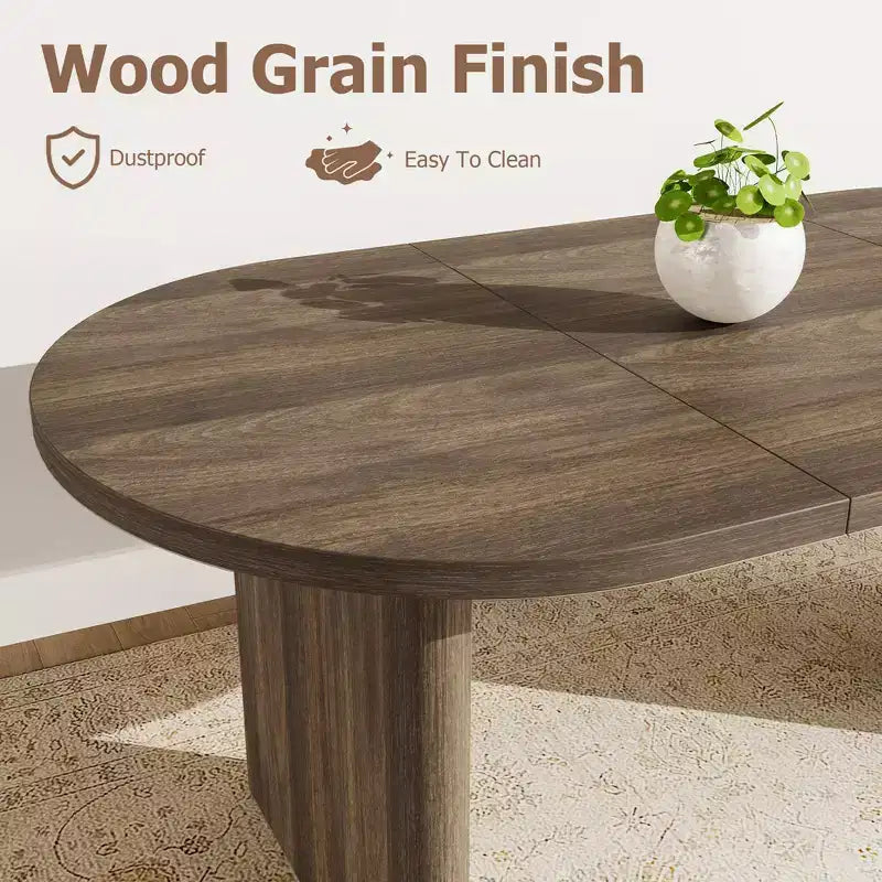 COZONY Table à manger ovale, Table de cuisine de ferme avec base en bois robuste, Grande table à manger pour cuisine, salon, bureau