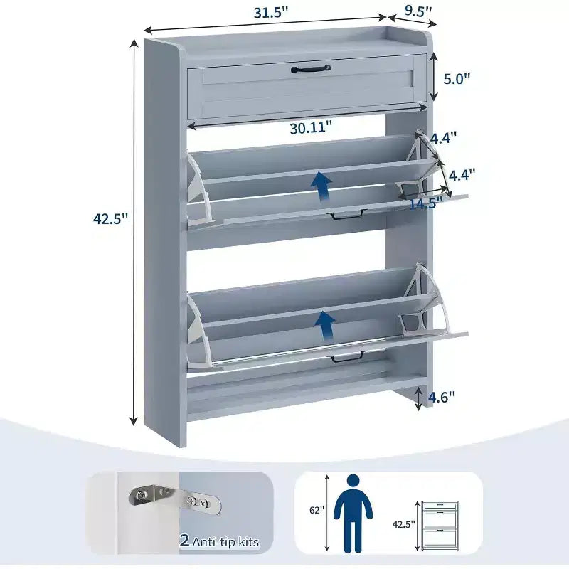 Meuble de rangement à chaussures autoportant GustoWave avec 2 tiroirs basculants pour entrée, couloir, salon