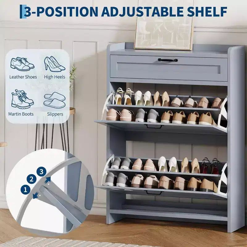 Meuble de rangement à chaussures autoportant GustoWave avec 2 tiroirs basculants pour entrée, couloir, salon