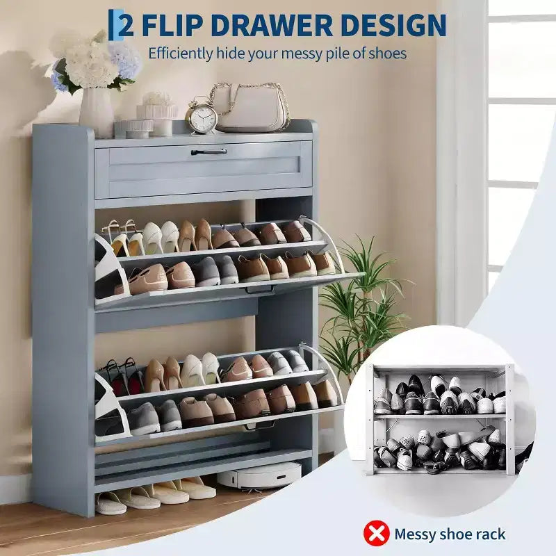 Meuble de rangement à chaussures autoportant GustoWave avec 2 tiroirs basculants pour entrée, couloir, salon