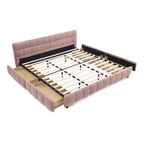 Cadre de lit rembourré avec tiroirs de rangement, taille Queen/King/California King, lit plateforme en chenille avec tête de lit et cadre solide pour chambre à coucher
