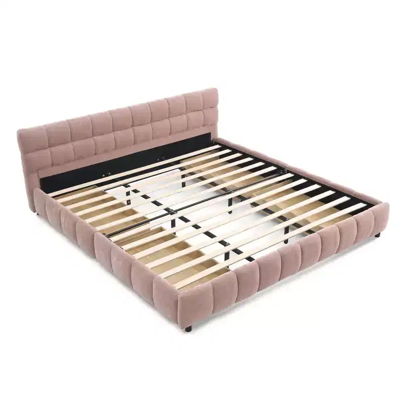 Cadre de lit rembourré avec tiroirs de rangement, taille Queen/King/California King, lit plateforme en chenille avec tête de lit et cadre solide pour chambre à coucher