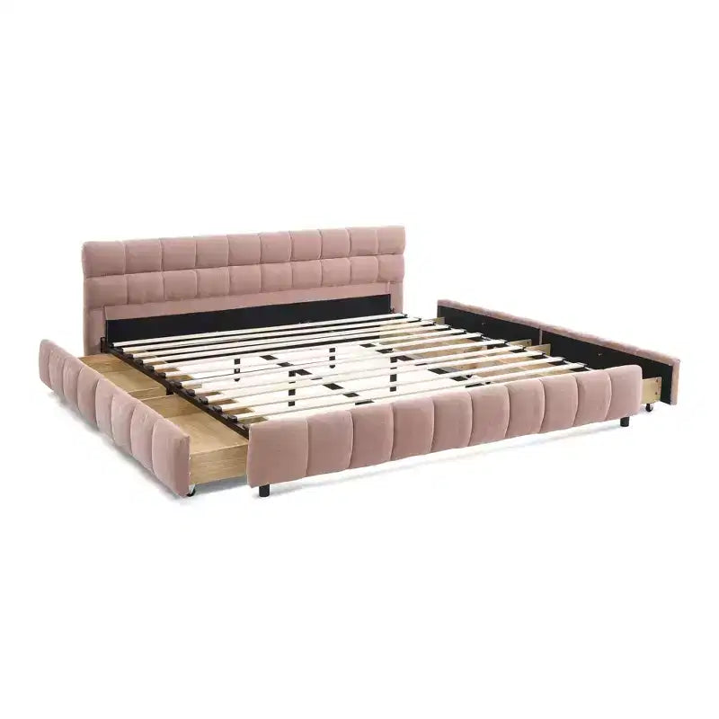 Cadre de lit rembourré avec tiroirs de rangement, taille Queen/King/California King, lit plateforme en chenille avec tête de lit et cadre solide pour chambre à coucher
