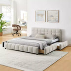 Cadre de lit rembourré avec tiroirs de rangement, taille Queen/King/California King, lit plateforme en chenille avec tête de lit et cadre solide pour chambre à coucher