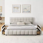 Cadre de lit rembourré avec tiroirs de rangement, taille Queen/King/California King, lit plateforme en chenille avec tête de lit et cadre solide pour chambre à coucher