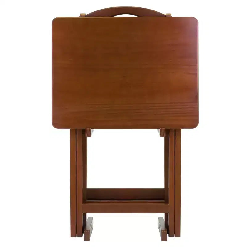 Ensemble de 5 tables d'appoint Alex Noyer Marron - Winsome : Bois massif, pliant, support de rangement inclus