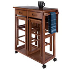Ensemble de salle à manger pliant 3 pièces Suzanne Space Saver en teck – Winsome : Compact, tiroirs de rangement et 2 tabourets