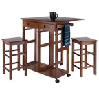 Ensemble de salle à manger pliant 3 pièces Suzanne Space Saver en teck – Winsome : Compact, tiroirs de rangement et 2 tabourets