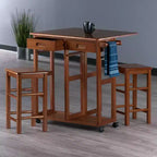 Ensemble de salle à manger pliant 3 pièces Suzanne Space Saver en teck – Winsome : Compact, tiroirs de rangement et 2 tabourets