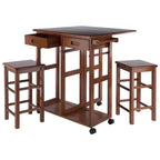 Ensemble de salle à manger pliant 3 pièces Suzanne Space Saver en teck – Winsome : Compact, tiroirs de rangement et 2 tabourets