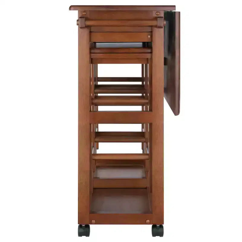 Ensemble de salle à manger pliant 3 pièces Suzanne Space Saver en teck – Winsome : Compact, tiroirs de rangement et 2 tabourets