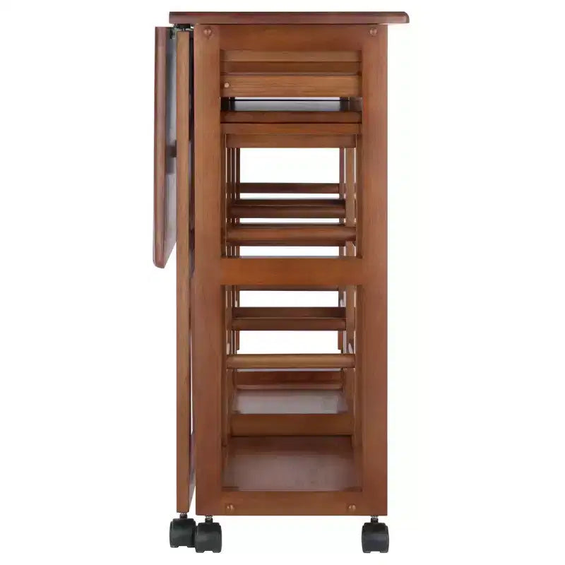 Ensemble de salle à manger pliant 3 pièces Suzanne Space Saver en teck – Winsome : Compact, tiroirs de rangement et 2 tabourets