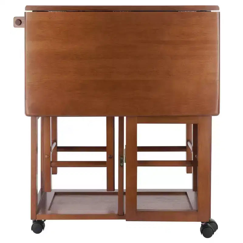 Ensemble de salle à manger pliant 3 pièces Suzanne Space Saver en teck – Winsome : Compact, tiroirs de rangement et 2 tabourets