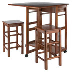 Ensemble de salle à manger pliant 3 pièces Suzanne Space Saver en teck – Winsome : Compact, tiroirs de rangement et 2 tabourets