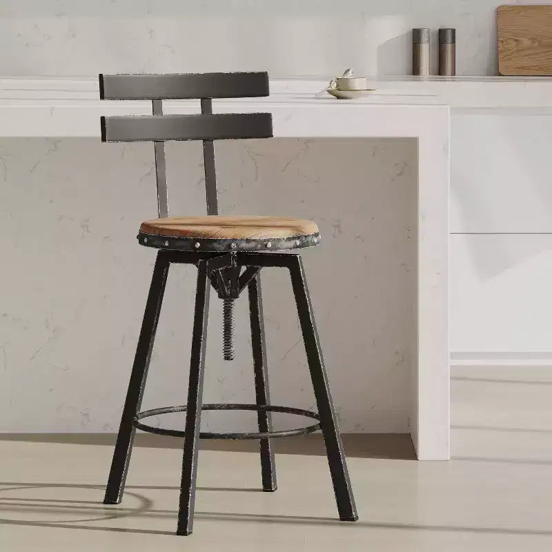 Christopher Knight Home Jutte Tabouret de Bar à Dossier Lisse Noir Argent Brossé : Cadre en Fer, Hauteur Réglable 66-82,5 cm