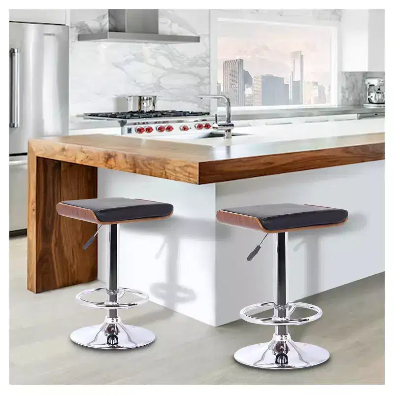 Tabouret de bar réglable Java - Noir - Armen Living : Hauteur réglable moderne, plaqué chrome, similicuir, capacité de 113 kg