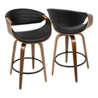 Lot de 2 tabourets de bar mi-hauts style Mid-Century Modern Symphony en similicuir noyer/noir - LumiSource : pivotant, structure en bois et métal, capacité de 113 kg