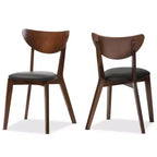 Baxton Studio Set of 2 Sumner Mid-Century Faux Leather Dining Chairs - Black, "Walnut" Brown: Rubberwood Frame, 250lb Capacity