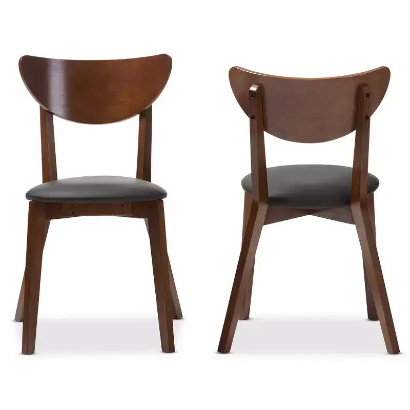 Lot de 2 chaises de salle à manger Sumner mi-siècle en similicuir Baxton Studio - Noir, marron « Noyer » : Structure en bois d'hévéa, capacité de 113 kg