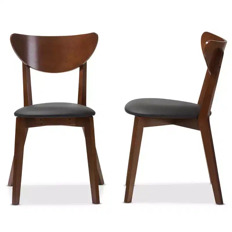 Lot de 2 chaises de salle à manger Sumner mi-siècle en similicuir Baxton Studio - Noir, marron « Noyer » : Structure en bois d'hévéa, capacité de 113 kg