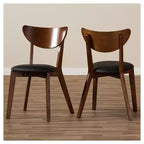 Lot de 2 chaises de salle à manger Sumner mi-siècle en similicuir Baxton Studio - Noir, marron « Noyer » : Structure en bois d'hévéa, capacité de 113 kg