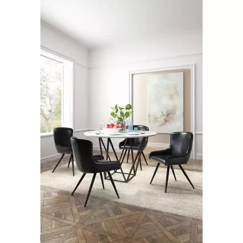 Table à manger ronde moderne de 51" en pierre Laiton antique - ZM Home : Piètement en acier, Quatre places, Non extensible
