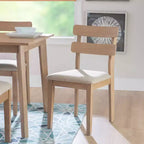 Chaise d'appoint de salle à manger rembourrée à dossier échelle Naturel - Bois massif, coussin gris, lot de 2