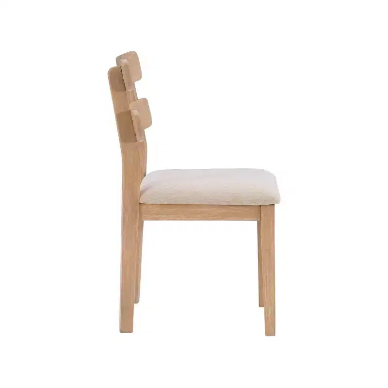 Chaise d'appoint de salle à manger rembourrée à dossier échelle Naturel - Bois massif, coussin gris, lot de 2