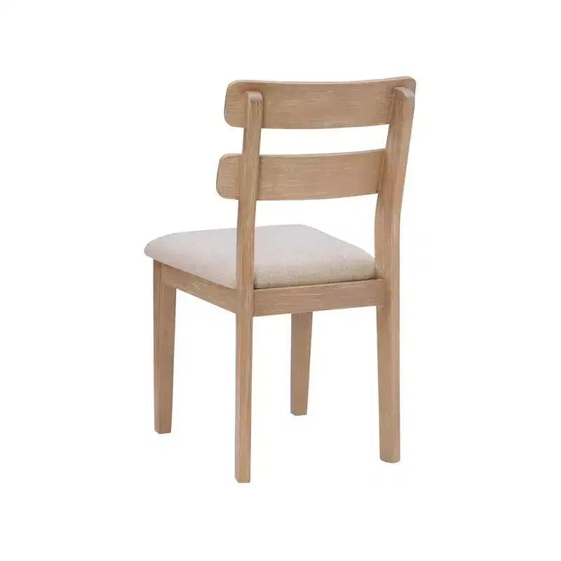 Chaise d'appoint de salle à manger rembourrée à dossier échelle Naturel - Bois massif, coussin gris, lot de 2