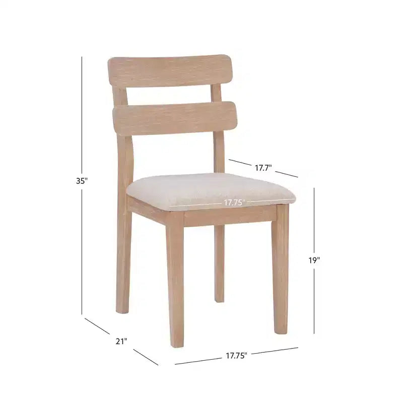 Chaise d'appoint de salle à manger rembourrée à dossier échelle Naturel - Bois massif, coussin gris, lot de 2