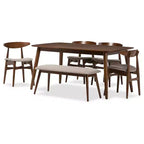 6pc Dining Set Flora Mid-Century Modern Wood Upholstered Bench & Chairs - Baxton Studio