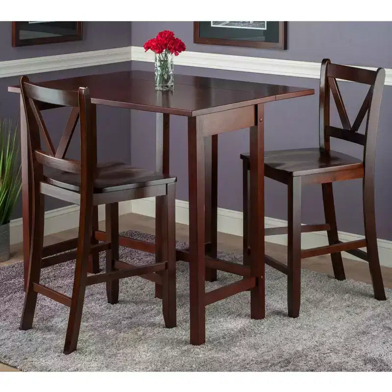 Winsome Ensemble de salle à manger 3 pièces Lynnwood avec rallonges escamotables, hauteur comptoir et tabourets de comptoir, Bois/Noyer : Ensemble table de pub 4 places, style moderne du milieu du siècle