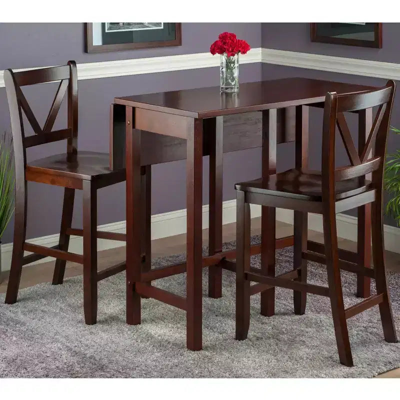 Winsome Ensemble de salle à manger 3 pièces Lynnwood avec rallonges escamotables, hauteur comptoir et tabourets de comptoir, Bois/Noyer : Ensemble table de pub 4 places, style moderne du milieu du siècle