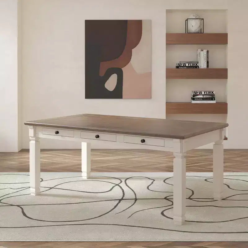 Table de salle à manger crème - Signature Design by Ashley : style ferme, 6 tiroirs, plateau rustique en planches