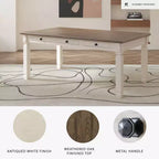 Table de salle à manger crème - Signature Design by Ashley : style ferme, 6 tiroirs, plateau rustique en planches