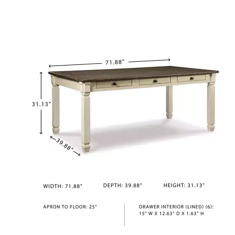 Table de salle à manger crème - Signature Design by Ashley : style ferme, 6 tiroirs, plateau rustique en planches