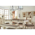Table de salle à manger crème - Signature Design by Ashley : style ferme, 6 tiroirs, plateau rustique en planches