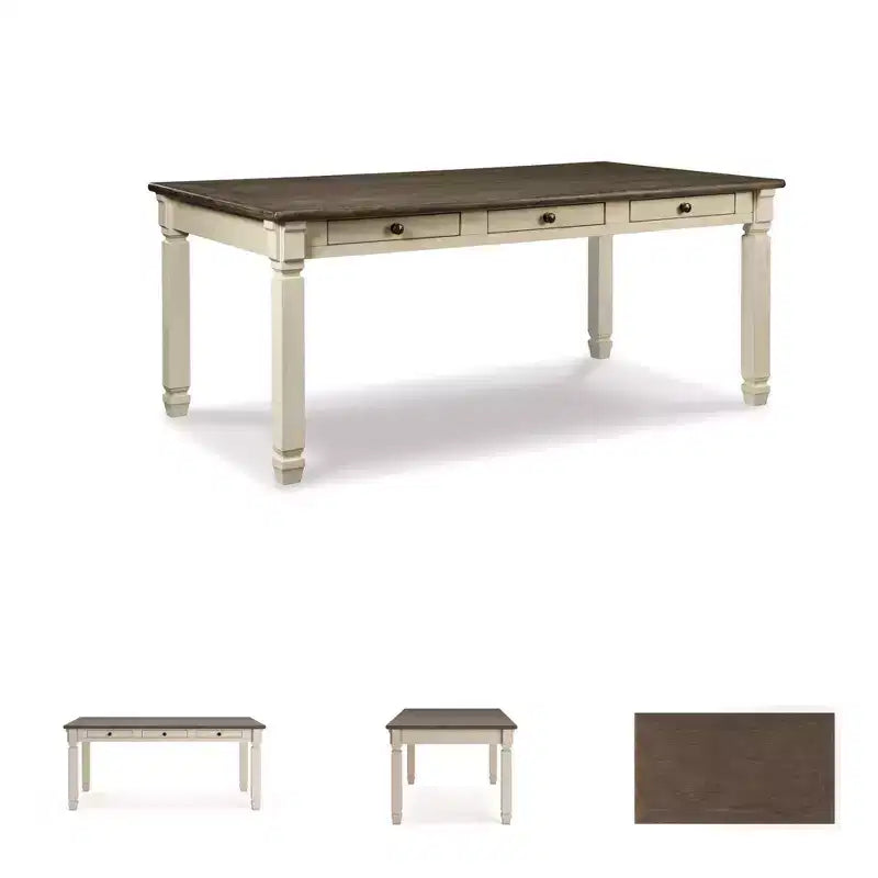 Table de salle à manger crème - Signature Design by Ashley : style ferme, 6 tiroirs, plateau rustique en planches